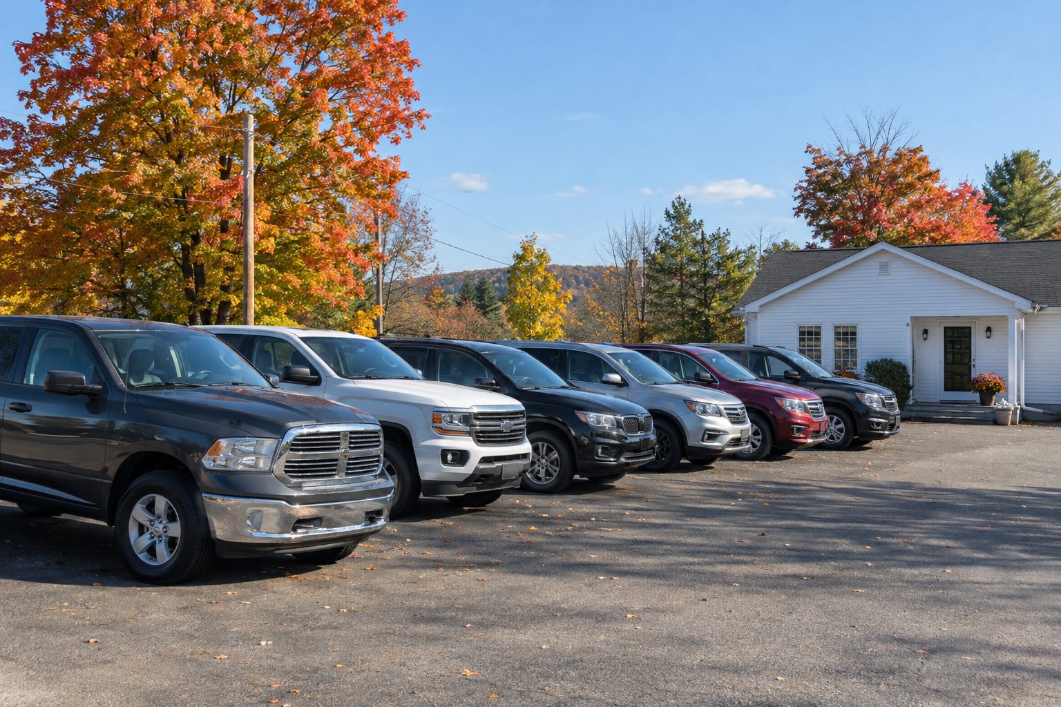 Row of used trucks and SUVs on the lot